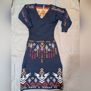 Free People Sweater Dress Made in Italy Geometric V-Neck Aztec Native American